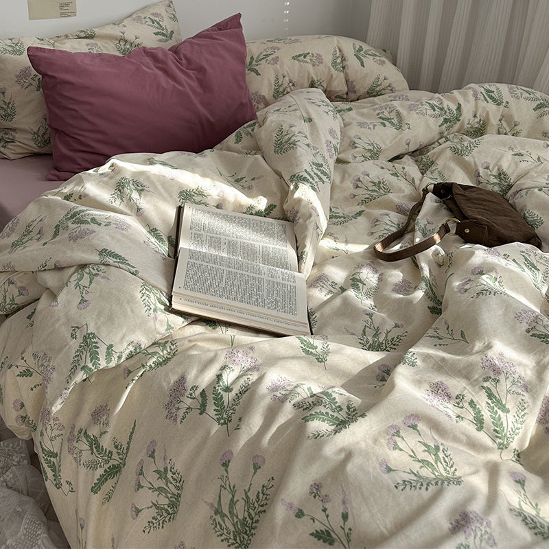 Juego de cama de algodón con estampado floral de jardín, 4 piezas, para niña, de verano