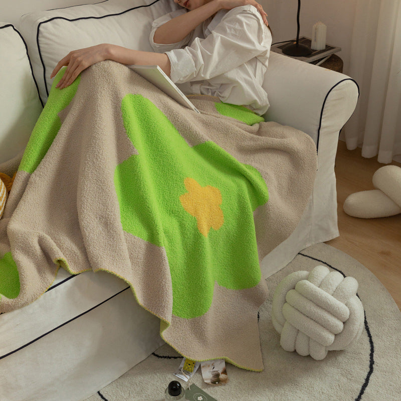 Sunflower Class A Fleece Knitted Blanket Sofa With Half Hem