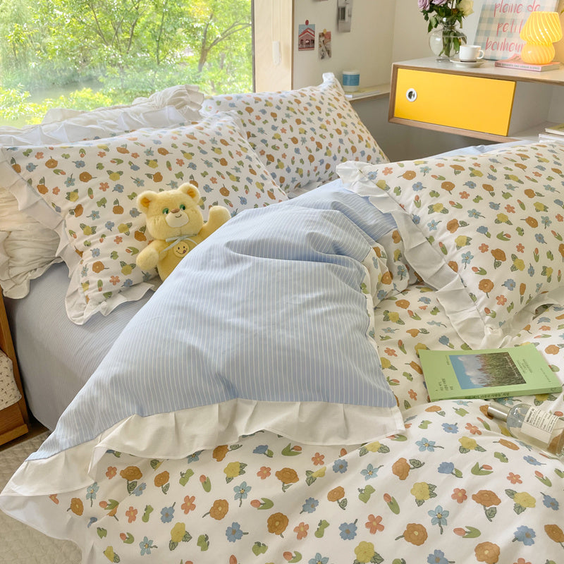 Cama pequeña de algodón floral de cuatro piezas estilo princesa