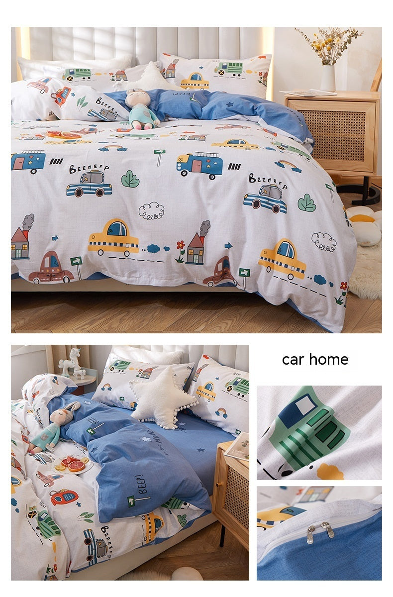 Juego de cama de algodón puro estilo coreano de cuatro piezas