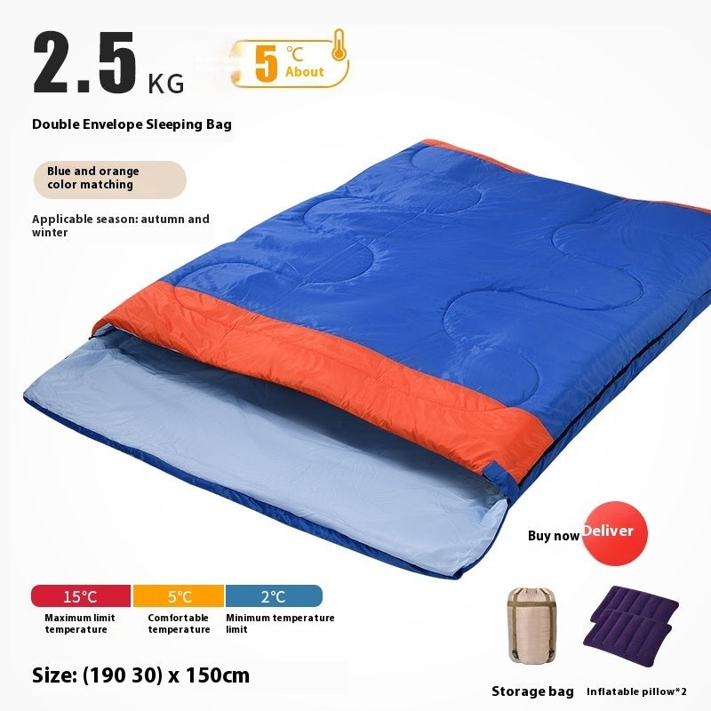 Saco de dormir doble para adultos, para acampar al aire libre, grueso, cálido y resistente al frío, de doble uso