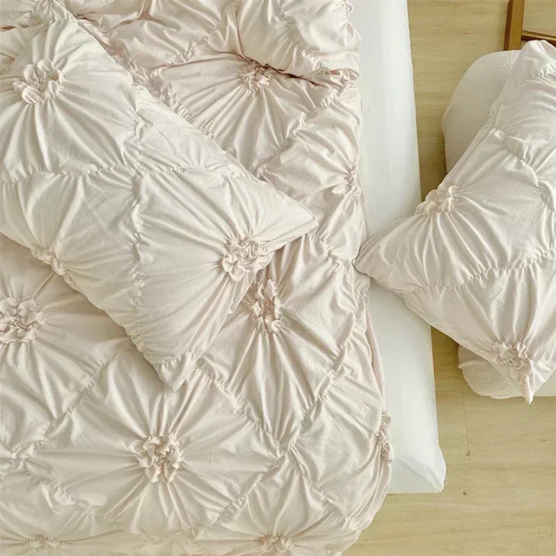 Funda de edredón y funda de almohada con diseño de flores retorcidas en 3D liso