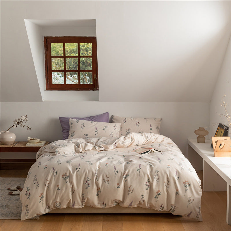 Ensemble de quatre pièces de literie en coton à motif floral rétro coréen