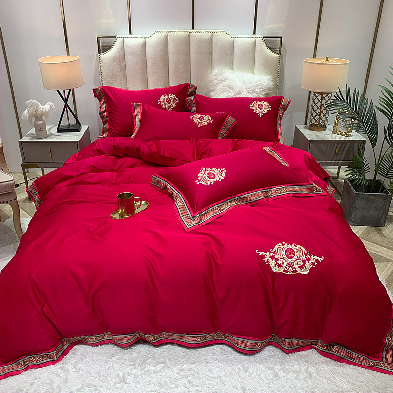 Conjunto de bordado de algodón de cuatro piezas con estampado digital y bordes anchos