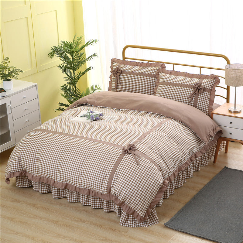 Korean style lace four-piece plaid pastoral princess style