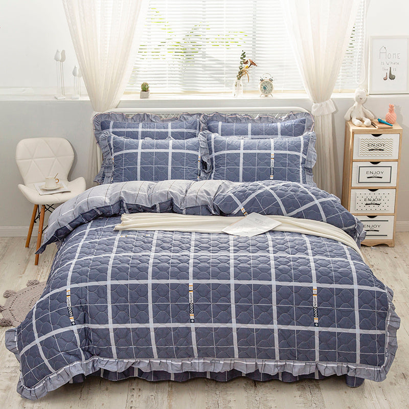 Faldón de cama de algodón acolchado lateral antideslizante de cuatro piezas