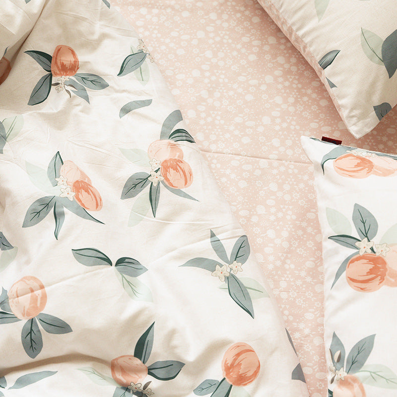 Juego de cama de algodón de cuatro piezas y funda nórdica floral de tres piezas