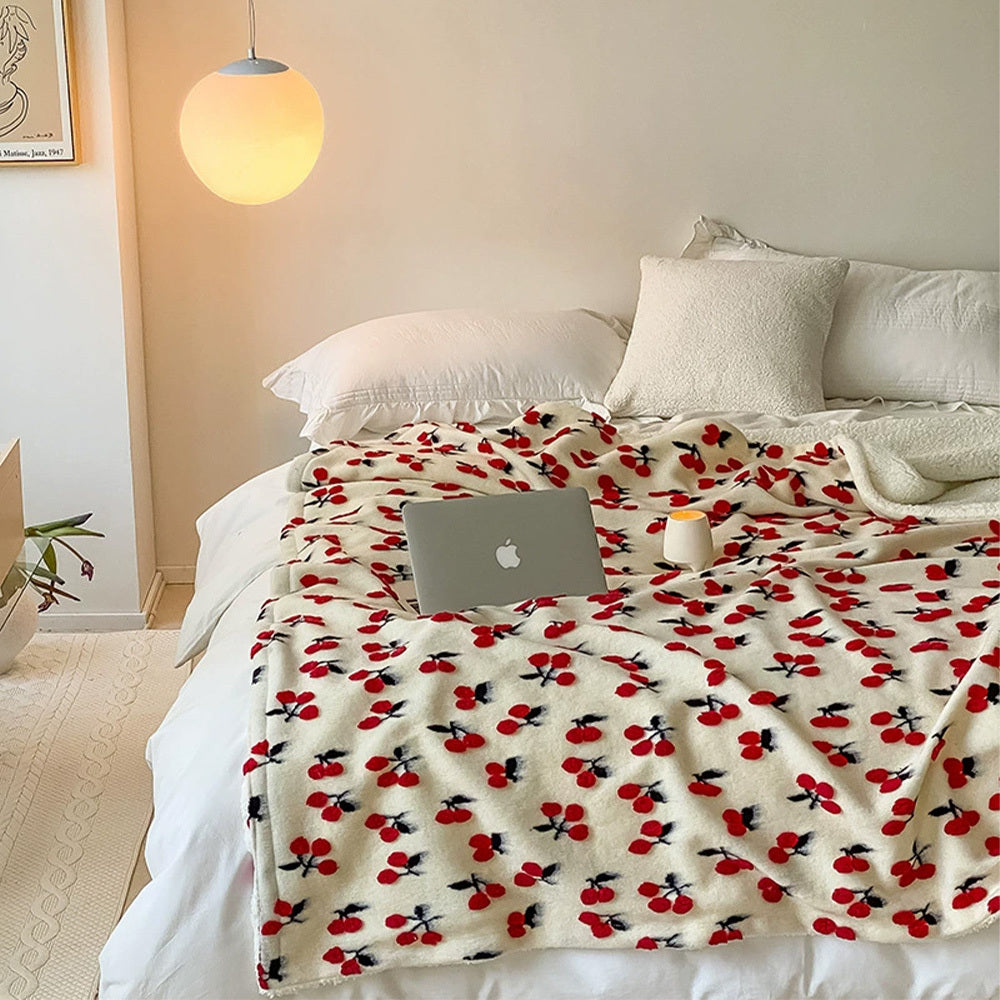 Manta de cordero jacquard coreana gruesa y cálida, manta de vellón coral para el tiempo libre, para otoño e invierno, suave y cerosa, con forma de corazón para niña, manta multifunción para el almuerzo, cómoda y con aire acondicionado.