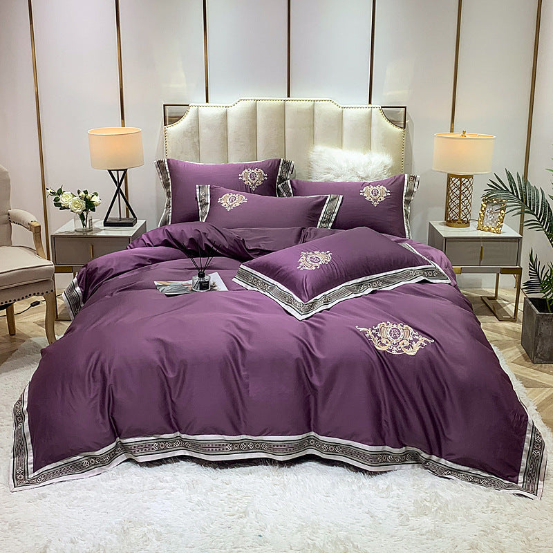 Conjunto de bordado de algodón de cuatro piezas con estampado digital y bordes anchos