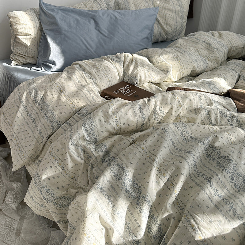 Juego de cama de algodón con estampado floral de jardín, 4 piezas, para niña, de verano