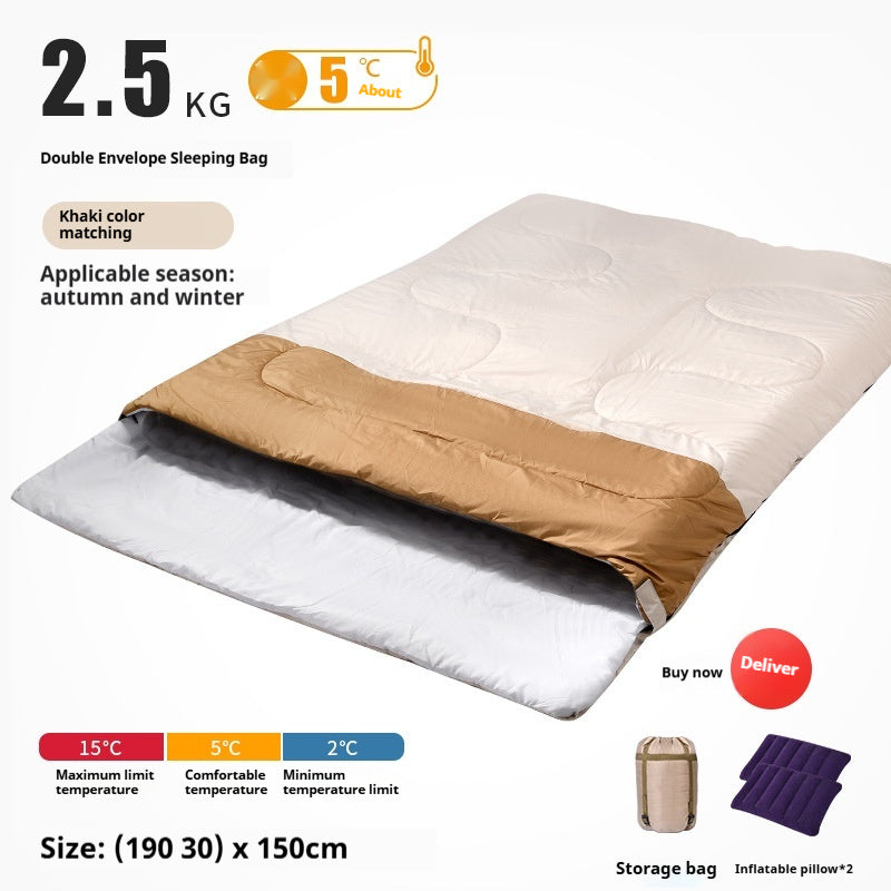 Saco de dormir doble para adultos, para acampar al aire libre, grueso, cálido y resistente al frío, de doble uso