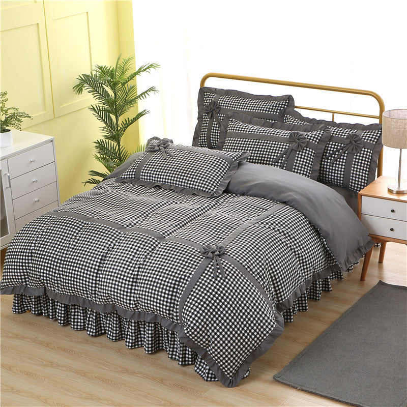 Korean style lace four-piece plaid pastoral princess style