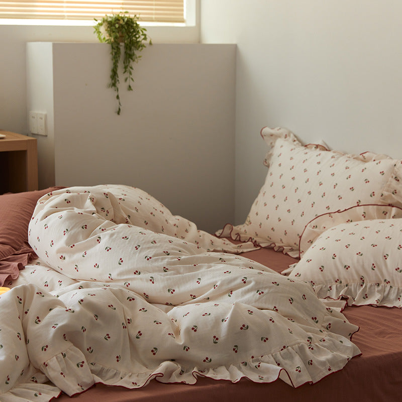Juego de cama de cuatro piezas con diseño floral pastoral Ins Wind