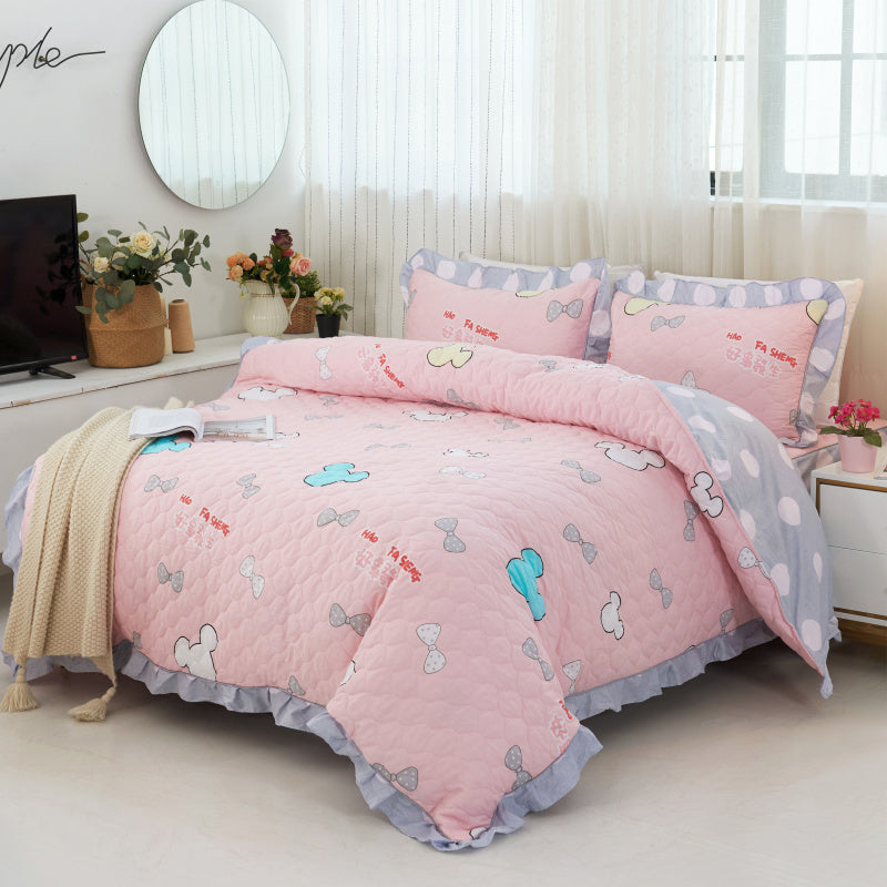 Faldón de cama de algodón acolchado lateral antideslizante de cuatro piezas