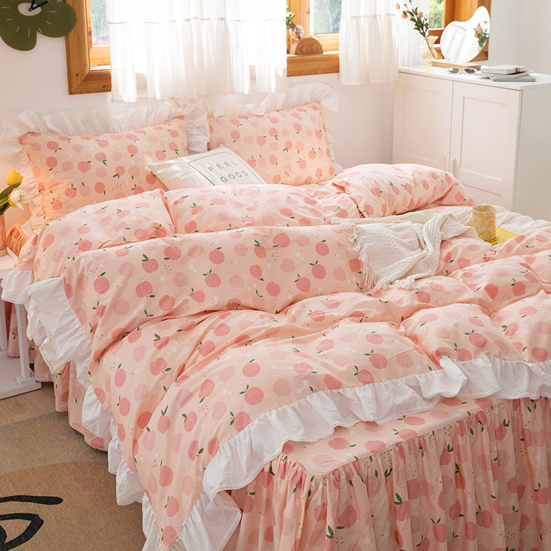 Juego de cuatro faldas de cama con estampado floral pequeño, versión coreana