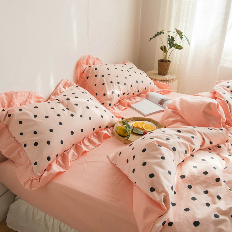 Ensemble de quatre pièces avec housse de couette et drap motif amour coréen