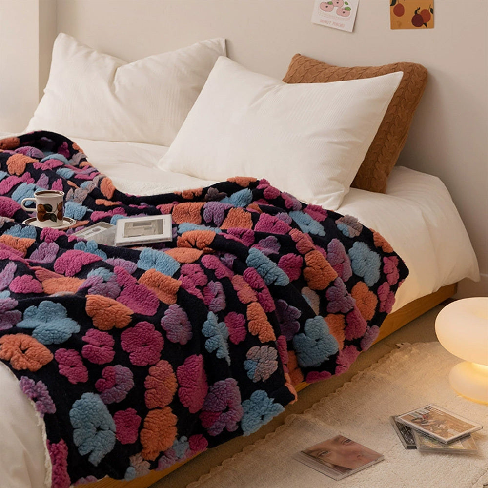 Manta de cordero jacquard coreana gruesa y cálida, manta de vellón coral para el tiempo libre, para otoño e invierno, suave y cerosa, con forma de corazón para niña, manta multifunción para el almuerzo, cómoda y con aire acondicionado.