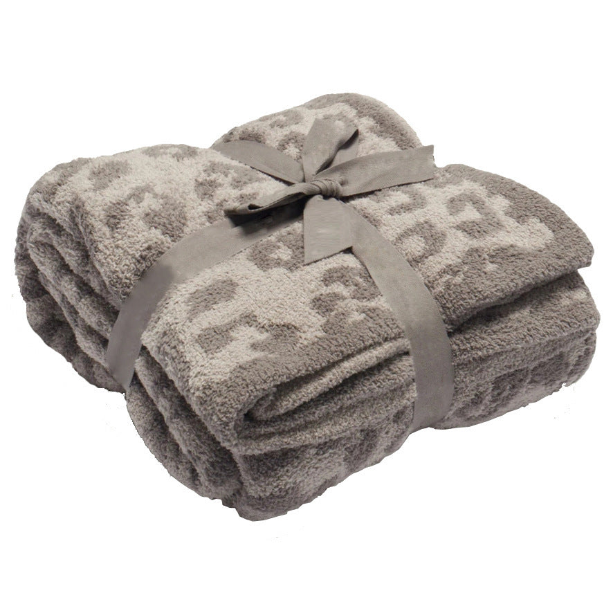 Knitted Leopard Blanket Plus Velvet Knitted Jacquard Barefoot Dream Blanket