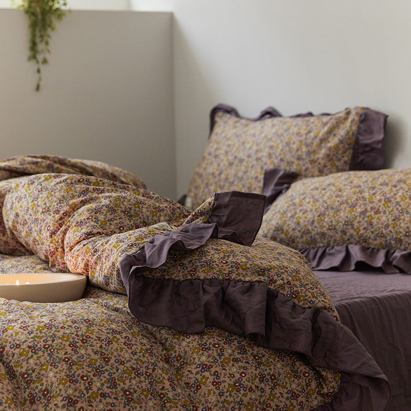 Juego de cama de cuatro piezas con diseño floral pastoral Ins Wind