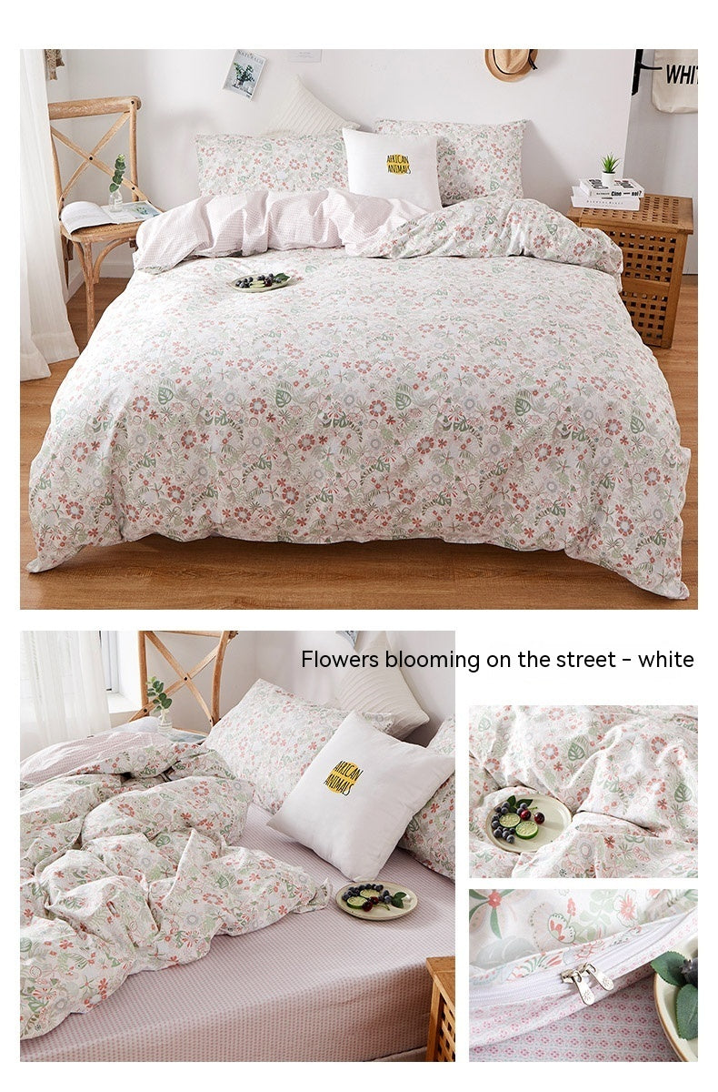 Juego de cama de algodón puro estilo coreano de cuatro piezas