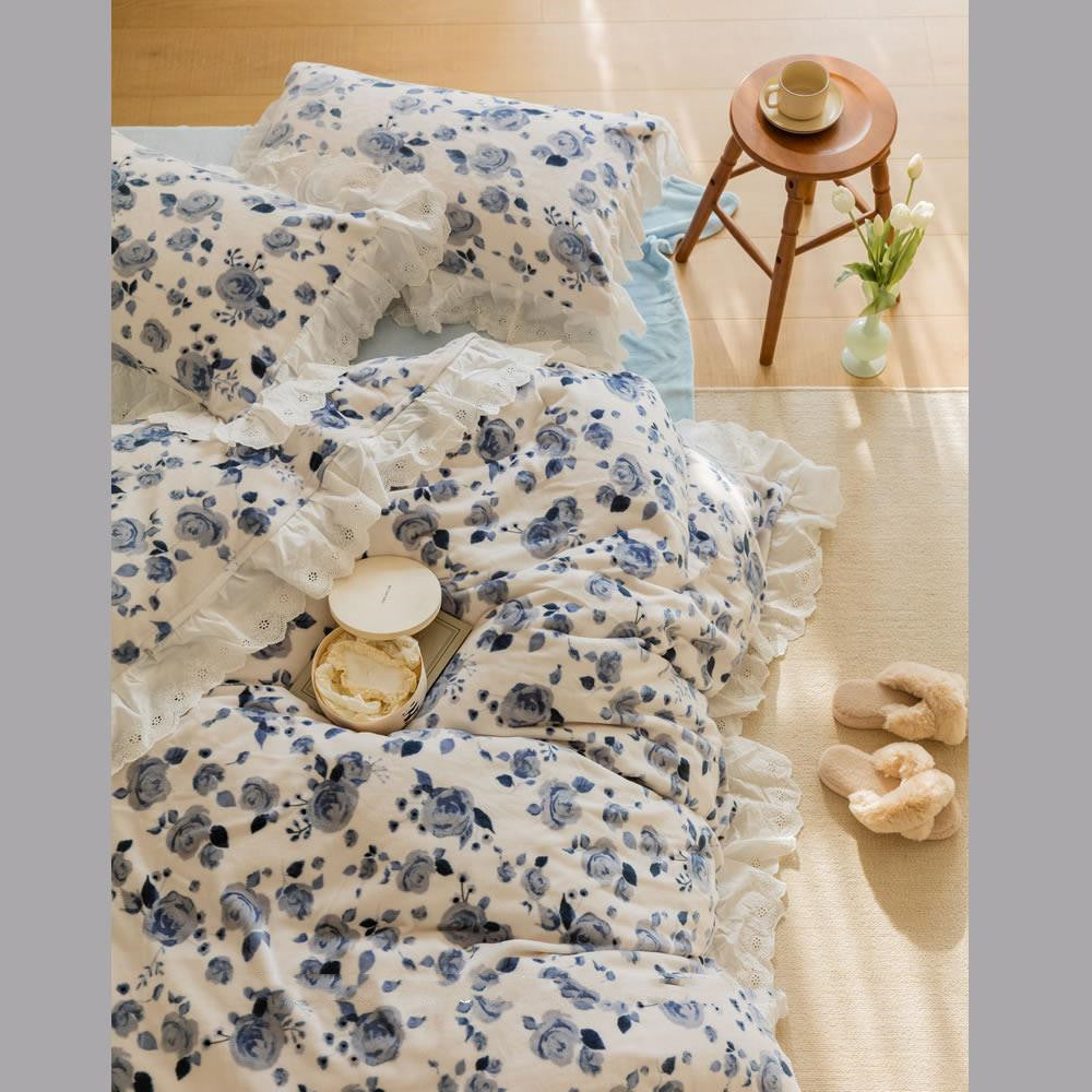 Conjunto cálido de cuatro piezas engrosado de rosa francesa para otoño e invierno