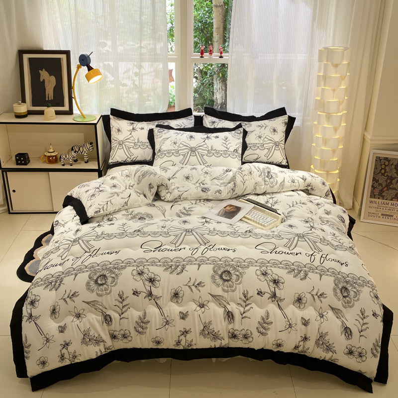 Thick Hepburn Black Lace Brushed Washed Cotton Duvet Insert Warm