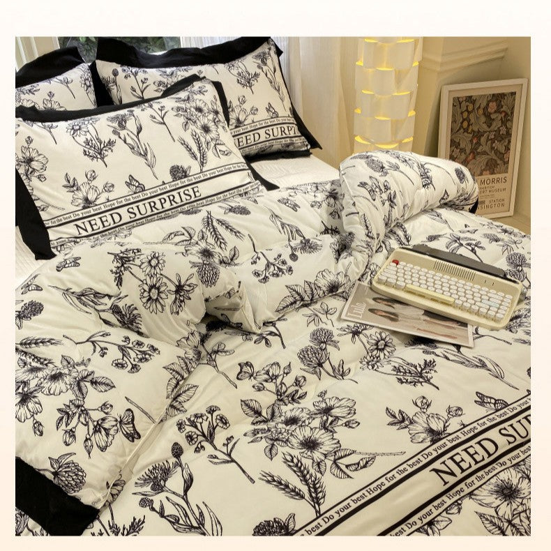 Thick Hepburn Black Lace Brushed Washed Cotton Duvet Insert Warm