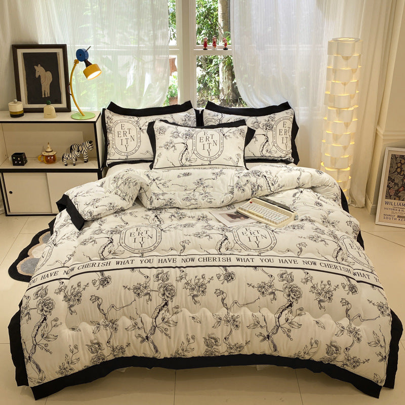 Thick Hepburn Black Lace Brushed Washed Cotton Duvet Insert Warm
