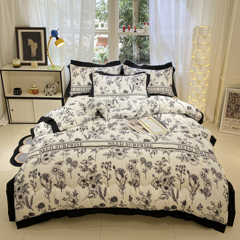 Thick Hepburn Black Lace Brushed Washed Cotton Duvet Insert Warm