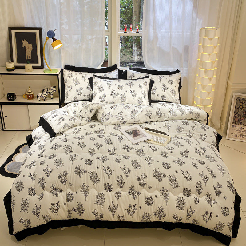 Thick Hepburn Black Lace Brushed Washed Cotton Duvet Insert Warm