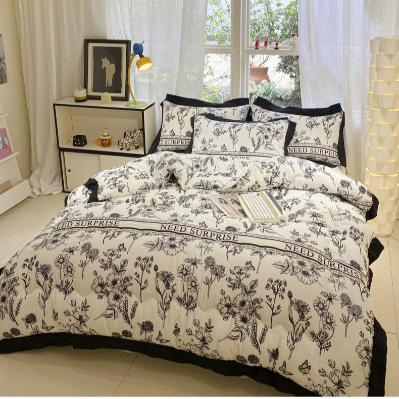 Thick Hepburn Black Lace Brushed Washed Cotton Duvet Insert Warm