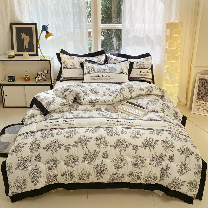 Thick Hepburn Black Lace Brushed Washed Cotton Duvet Insert Warm