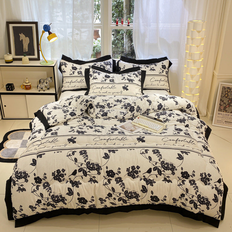 Thick Hepburn Black Lace Brushed Washed Cotton Duvet Insert Warm