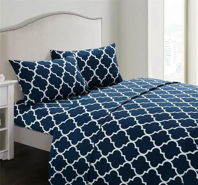 Simple Print Style Polyester Bed Set Fitted sheet Flat Sheet Pillowcase Bedding Set Bed Sheet (No Padding),Suitable For Bedroom