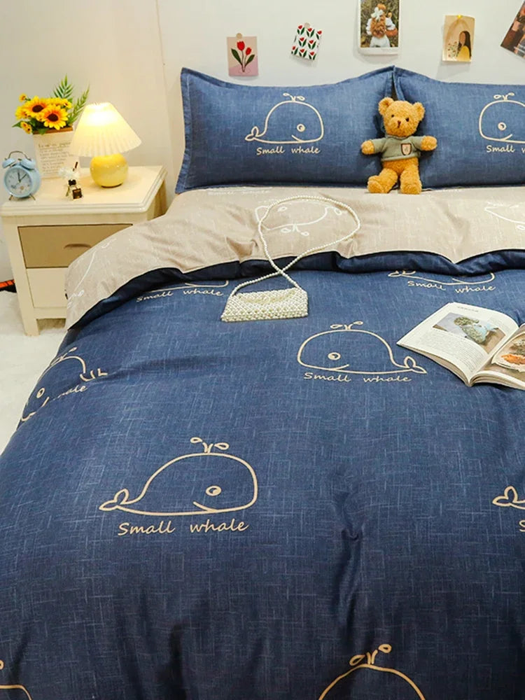 Kawaii Bear Printed Bed Set Floral Duvet Cover Pillowcase Bedding Set Cute Dog Bed Linen Sheet Quilt Cover Full Queen King Size