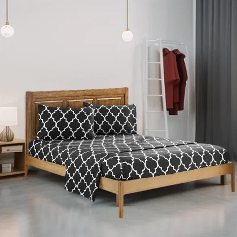 Simple Print Style Polyester Bed Set Fitted sheet Flat Sheet Pillowcase Bedding Set Bed Sheet (No Padding),Suitable For Bedroom