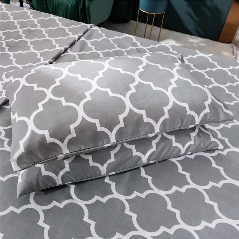 Simple Print Style Polyester Bed Set Fitted sheet Flat Sheet Pillowcase Bedding Set Bed Sheet (No Padding),Suitable For Bedroom