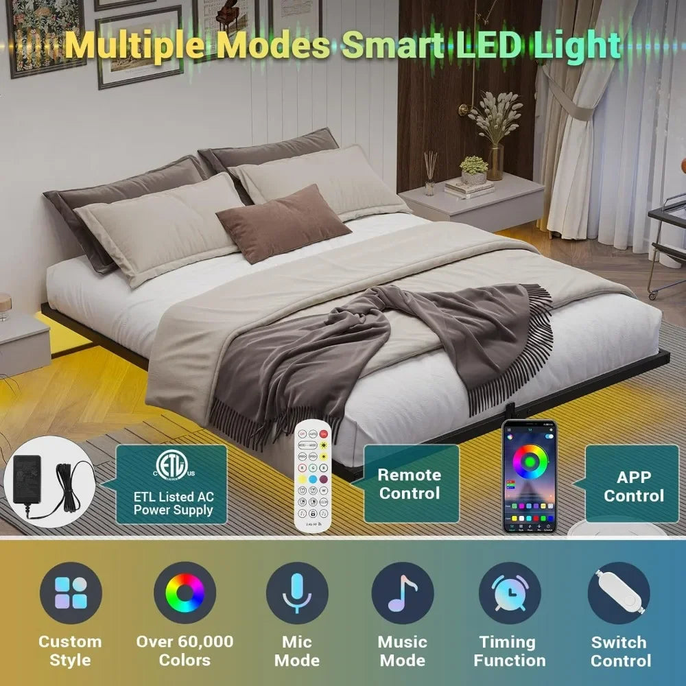Floating Bed Frame Full Size with LED Lights, Metal Platform Full Bed, No Box Spring Needed, Easy to Assemble (Full)