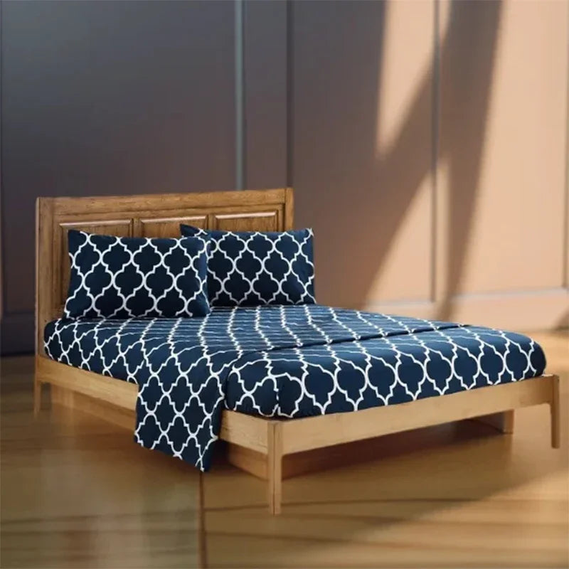 Simple Print Style Polyester Bed Set Fitted sheet Flat Sheet Pillowcase Bedding Set Bed Sheet (No Padding),Suitable For Bedroom