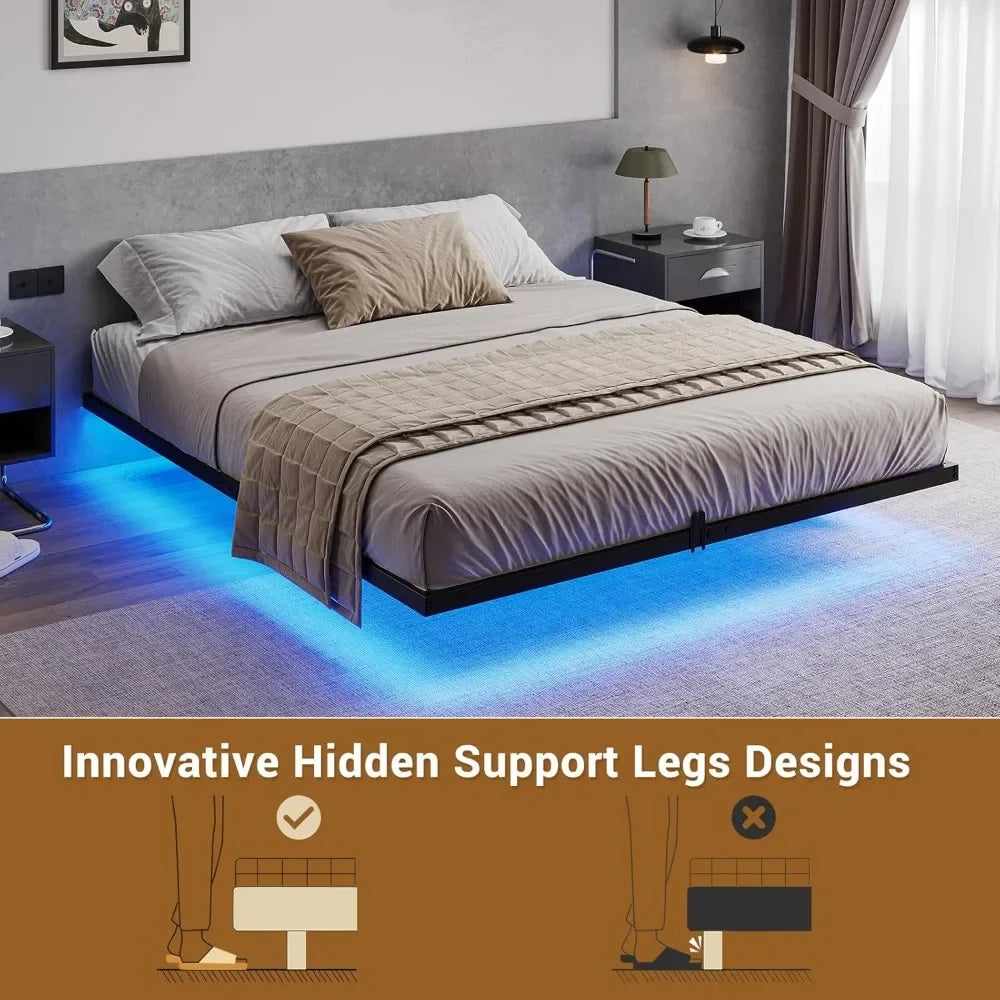 Floating Bed Frame Full Size with LED Lights, Metal Platform Full Bed, No Box Spring Needed, Easy to Assemble (Full)