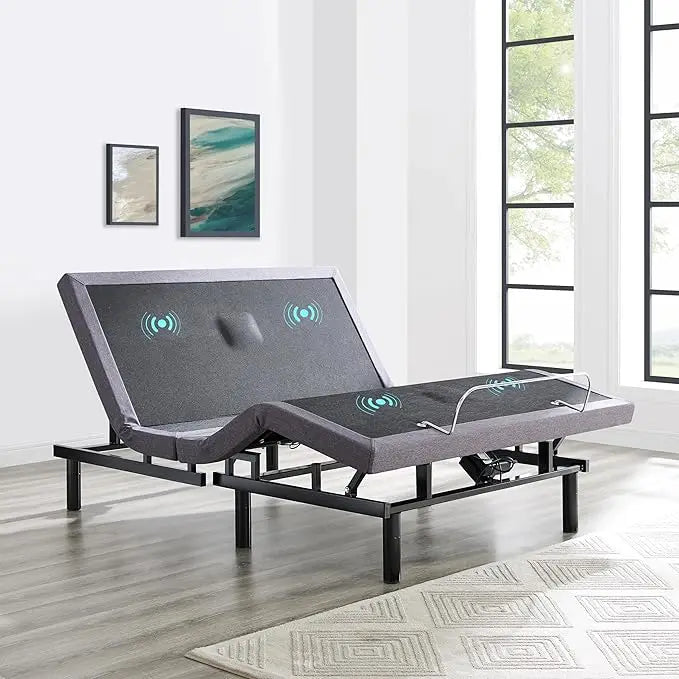 Split type extra large adjustable bed frame, massage bed with lumbar support and head tilt, USB port, wireless remote control