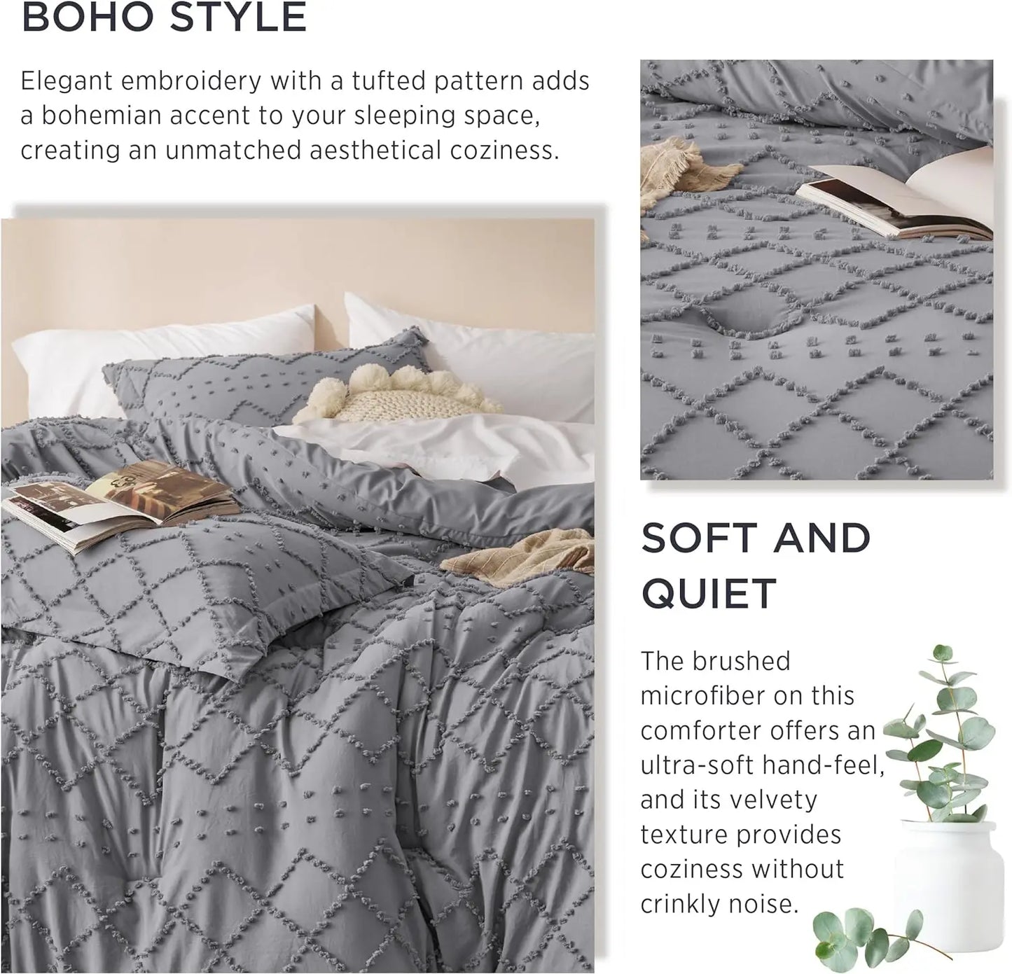 Bedsure Comforter Set - Coral Pink Boho Tufted Shabby Chic Bedding Comforter Set, Vintage Farmhouse Bed Set for All Seasons