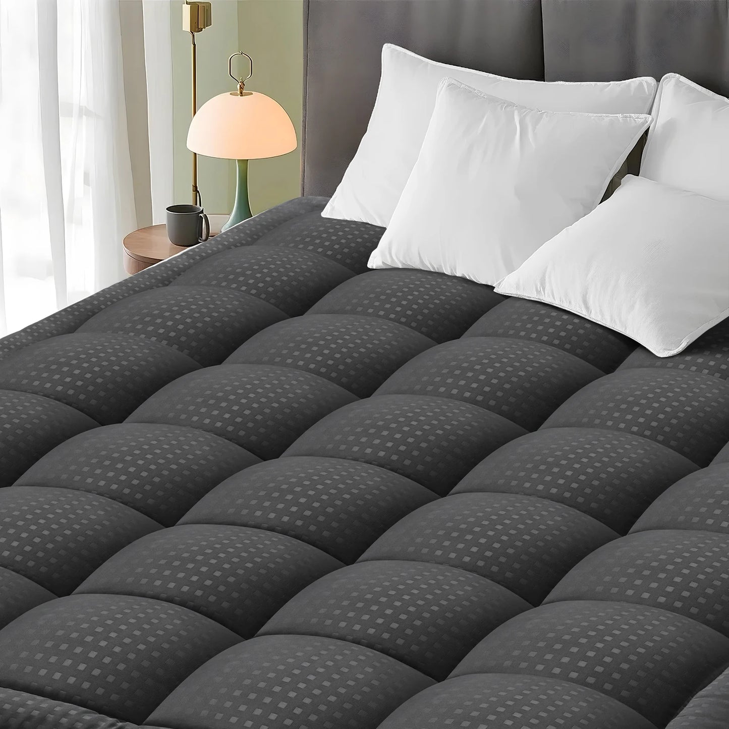 Mattress Pad Quilted Fitted Mattress Protector Cooling Pillow Top Mattress Cover Breathable Fluffy Soft Mattress