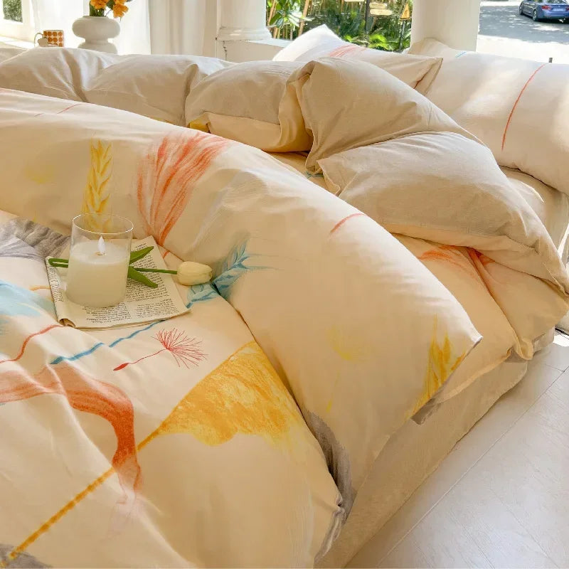 Harvest Season Grain Printed Bed Set Floral Duvet Cover Pillowcase Bedding Set Cute Bed Sheet Quilt Cover Single Queen King Size