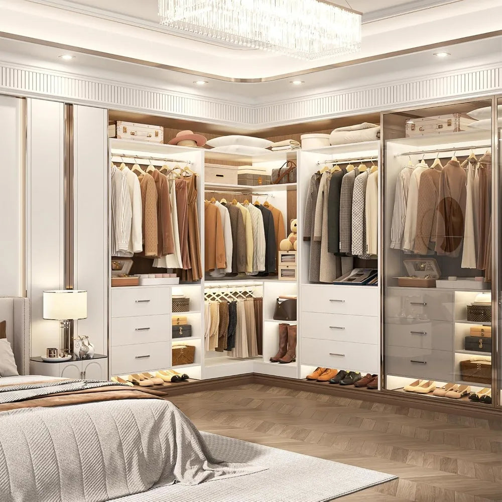 Closet System with 3 Sets, 86.8" Closet Organizer System with 6 Drawers & 4 Hanging Rods, Wardrobe