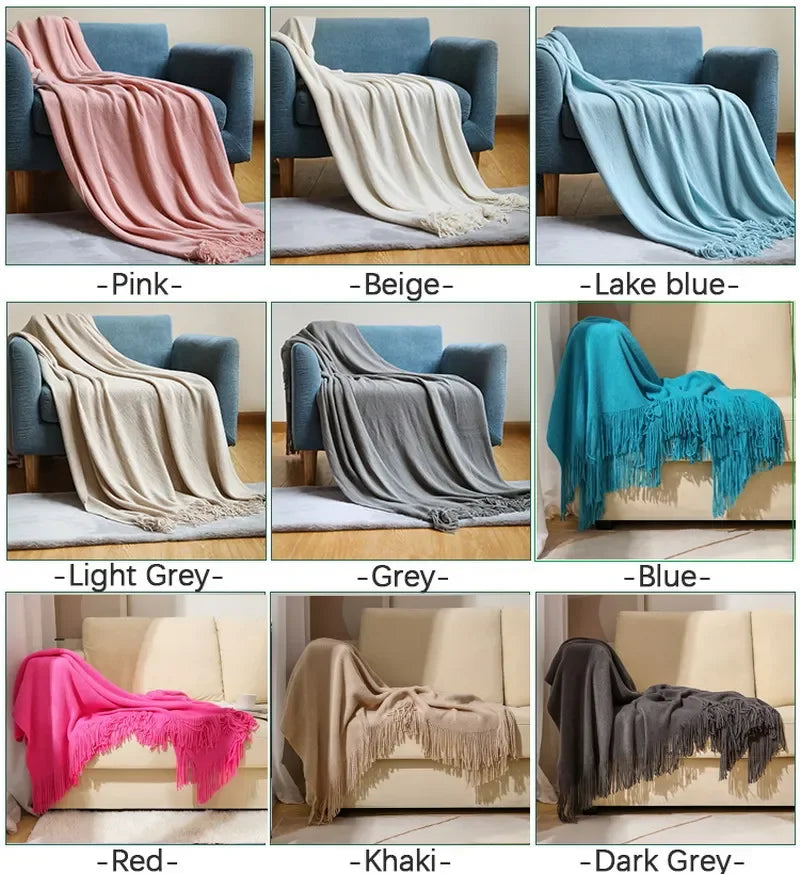 Nordic Knitted Tassels Fringe Blankets Lightweight Throw Solid Blanket Cozy Farmhouse Gift All Season Comfort For Home Travel