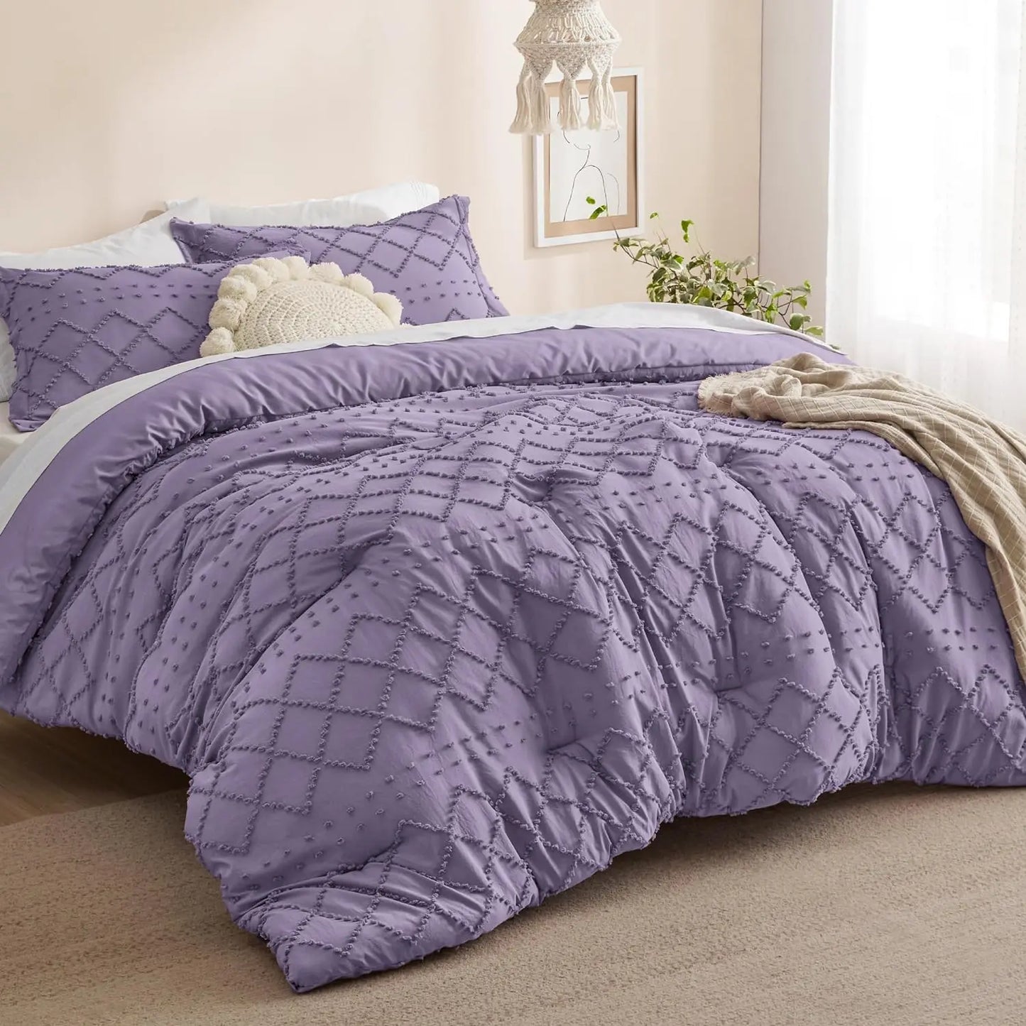 Bedsure Comforter Set - Coral Pink Boho Tufted Shabby Chic Bedding Comforter Set, Vintage Farmhouse Bed Set for All Seasons