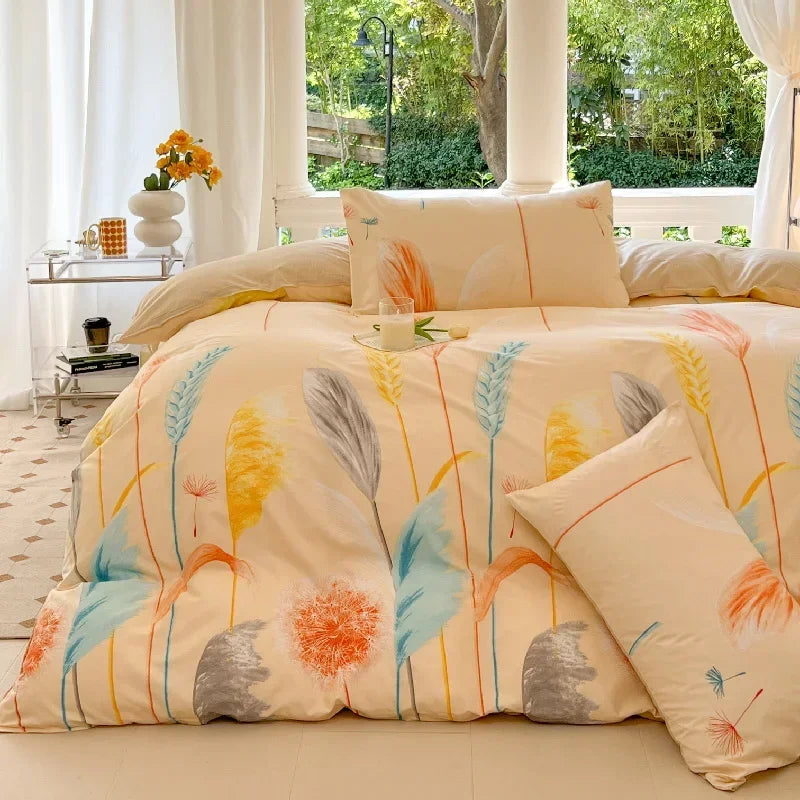 Harvest Season Grain Printed Bed Set Floral Duvet Cover Pillowcase Bedding Set Cute Bed Sheet Quilt Cover Single Queen King Size
