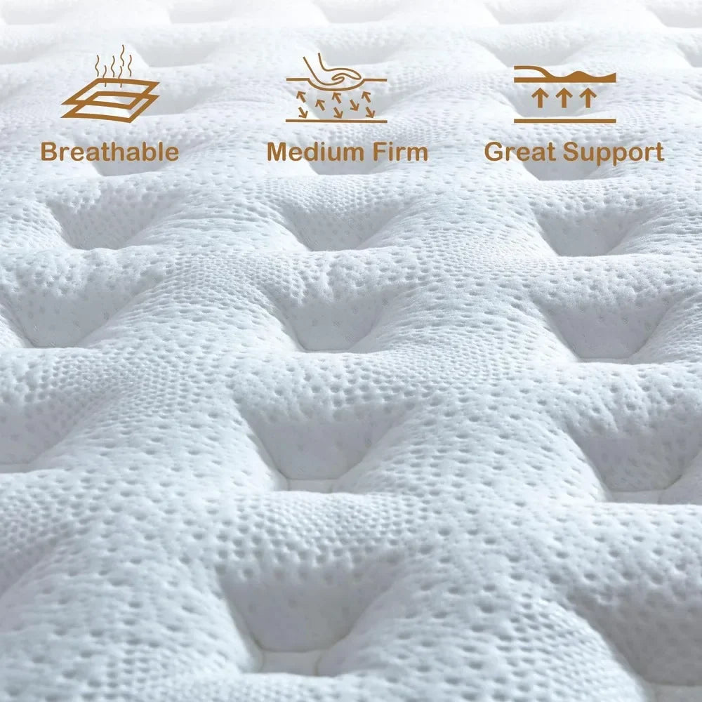 Queen Mattress, 12 Inch Innerspring Hybrid Mattres in a Box with Gel Memory Foam, Pressure Relief Spring Mattress