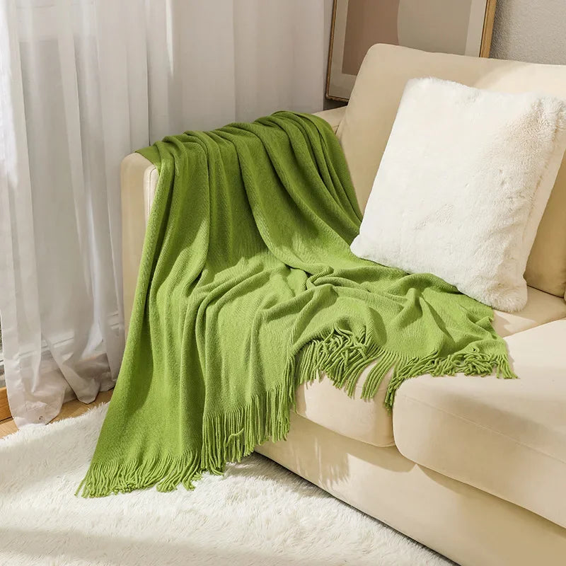 Nordic Knitted Tassels Fringe Blankets Lightweight Throw Solid Blanket Cozy Farmhouse Gift All Season Comfort For Home Travel